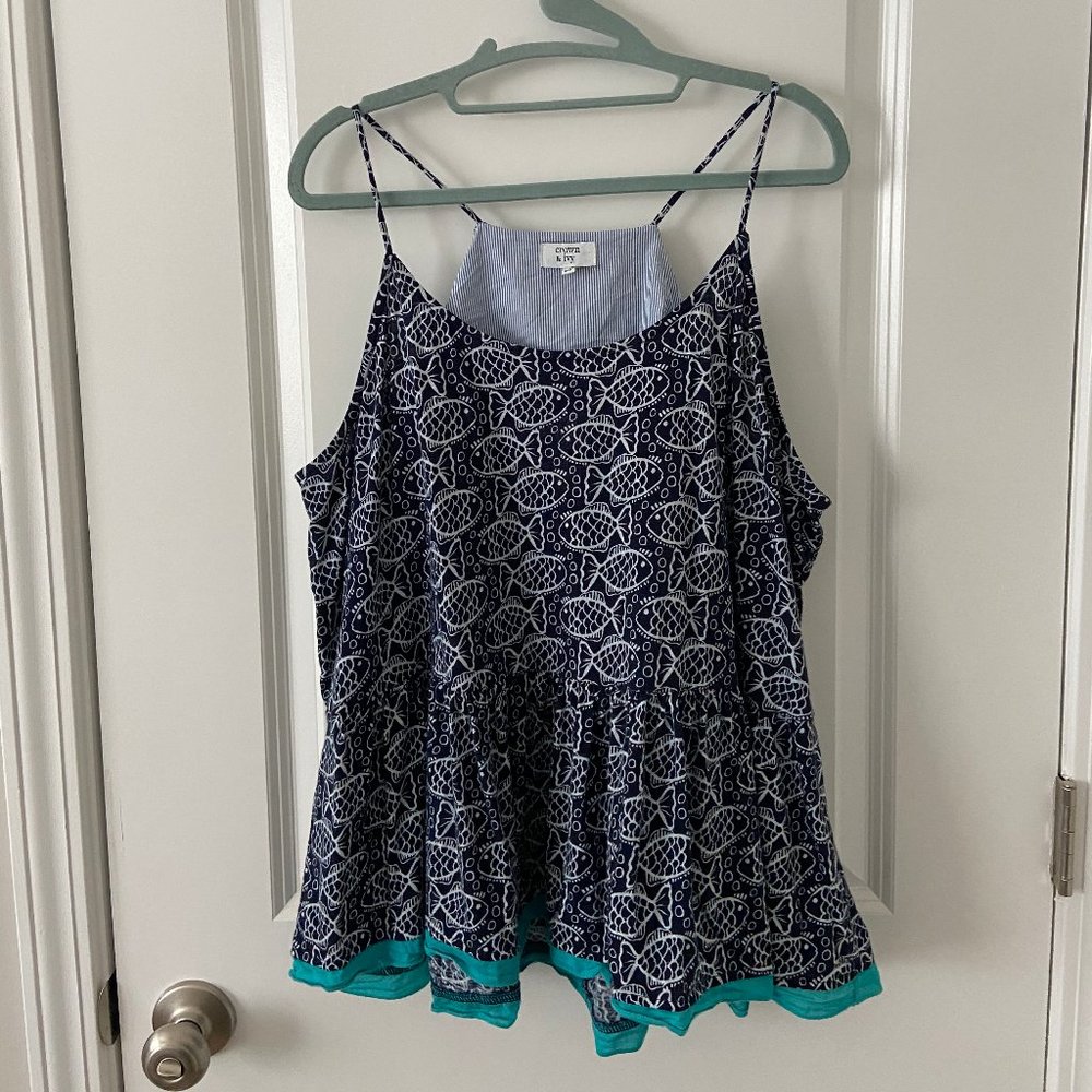 NAVY and WHITE Fish Print Tank